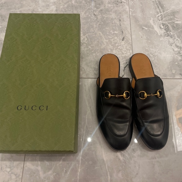 Gucci Princetown Horsebit Loafer Mule EU 37.5 US 7.5Black Leather Buckle Slip On - Picture 1 of 10